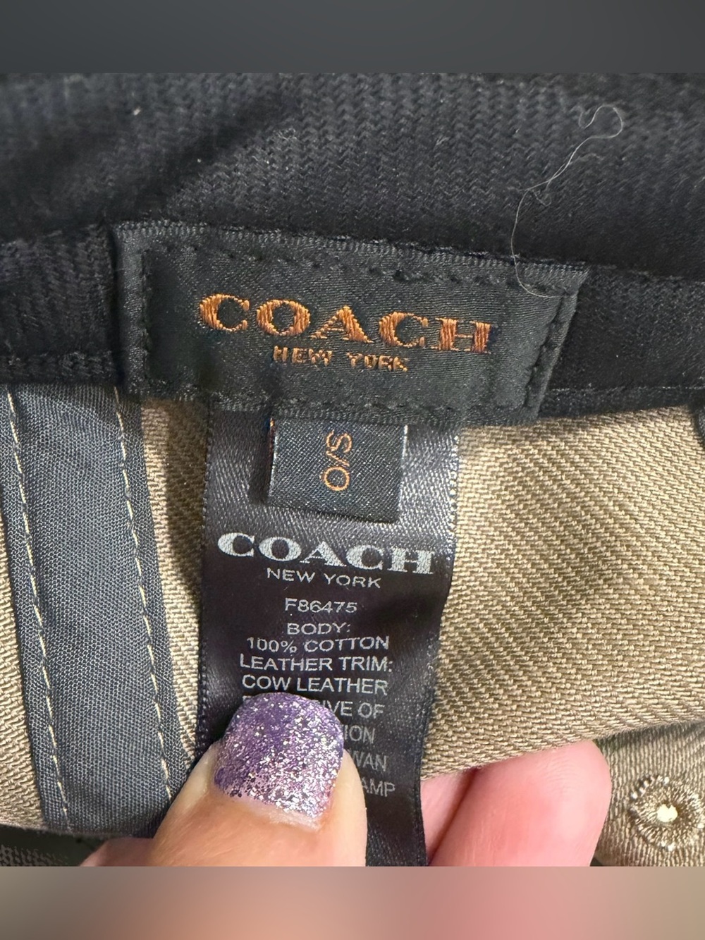 COACH Flat Brim Colorblock Baseball Hatโ Cap - Khaki & Off-White Leather Brim - Picture 4 of 4